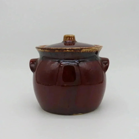 Hull Pottery Bean Pot with Lid Vintage Oven Proof USA Brown Drip Pot - Picture 3 of 9